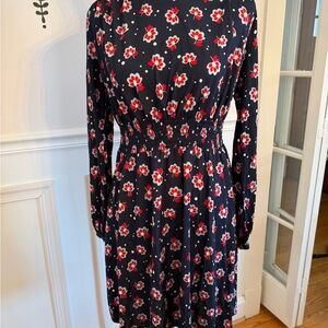 Kate Spade Black and Red Floral Long Sleeve Dress.  Super cute cinching!